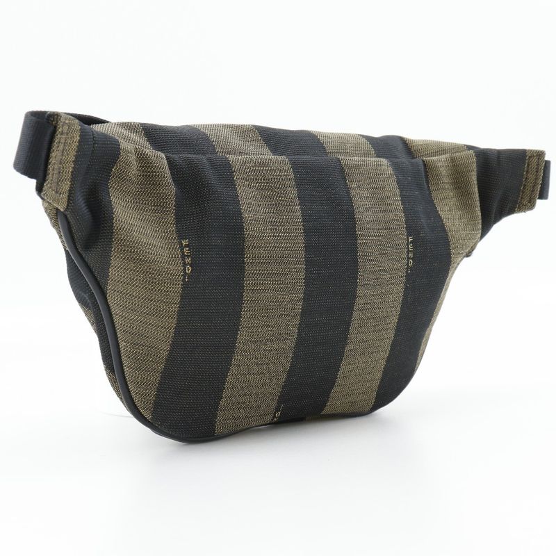 Fendi Pecan Stripe Body Bag 7va446 Nylon Canvas Brown Unisex Waist Bag