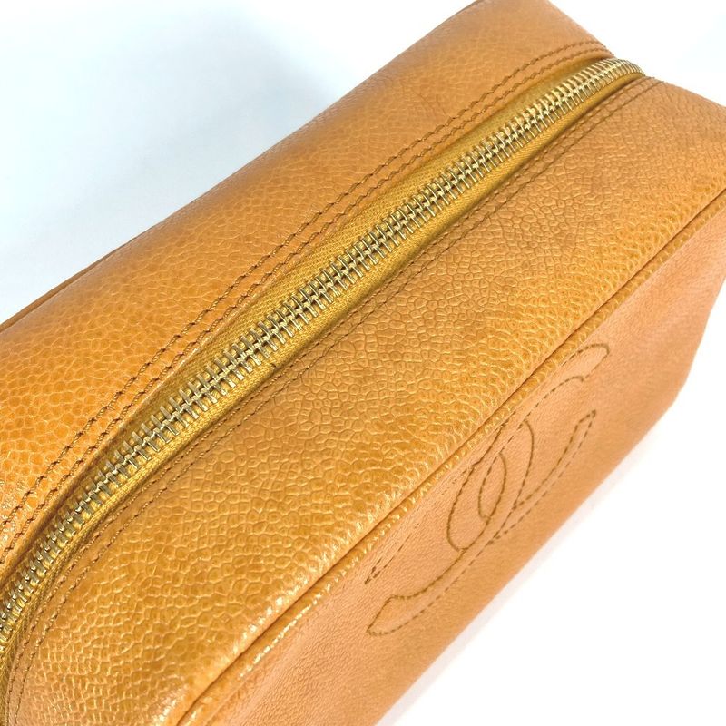 Chanel Pouch CC Coco Mark Logo Caviar Skin Yellowish