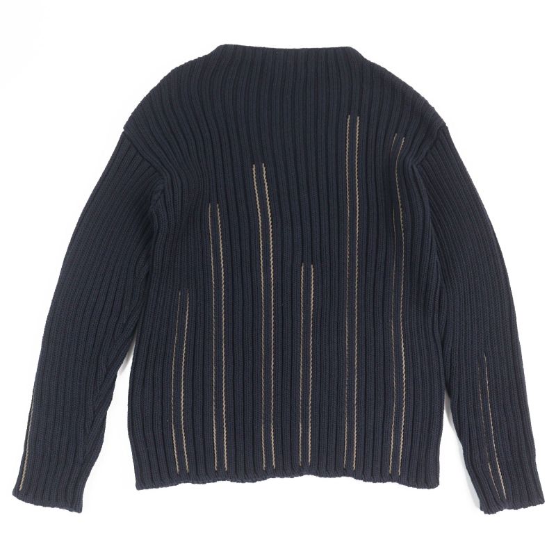 Hermes 2021 100% Cotton Leather Braided Mock Neck Long Sleeve Knit Navy M Made