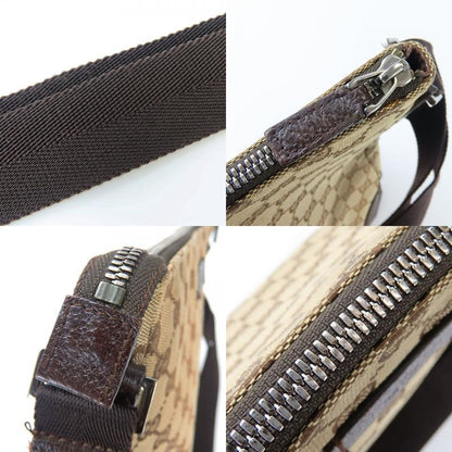 Gucci Shoulder Bag 110054 GG Canvas Leather Beige Dark Brown Silver Hardware