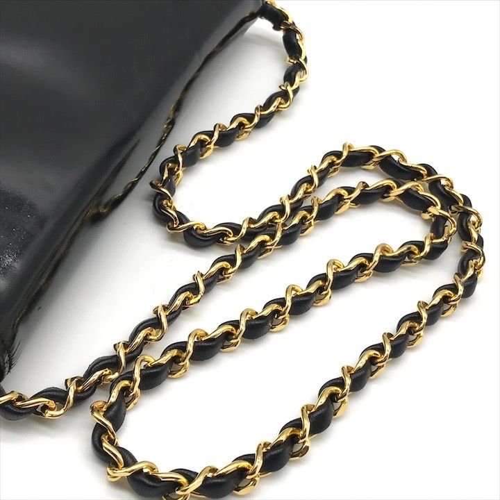 Chanel CC Logo Patent Push Lock Chain Shoulder Bag Black Purse