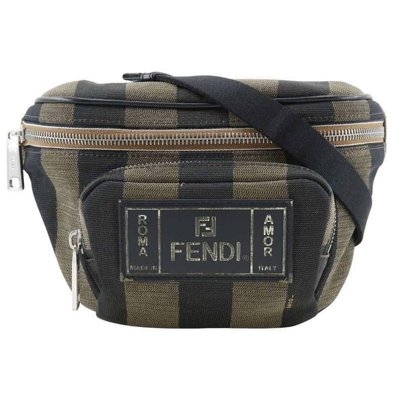 Fendi Pecan Stripe Body Bag 7va446 Nylon Canvas Brown Unisex Waist Bag