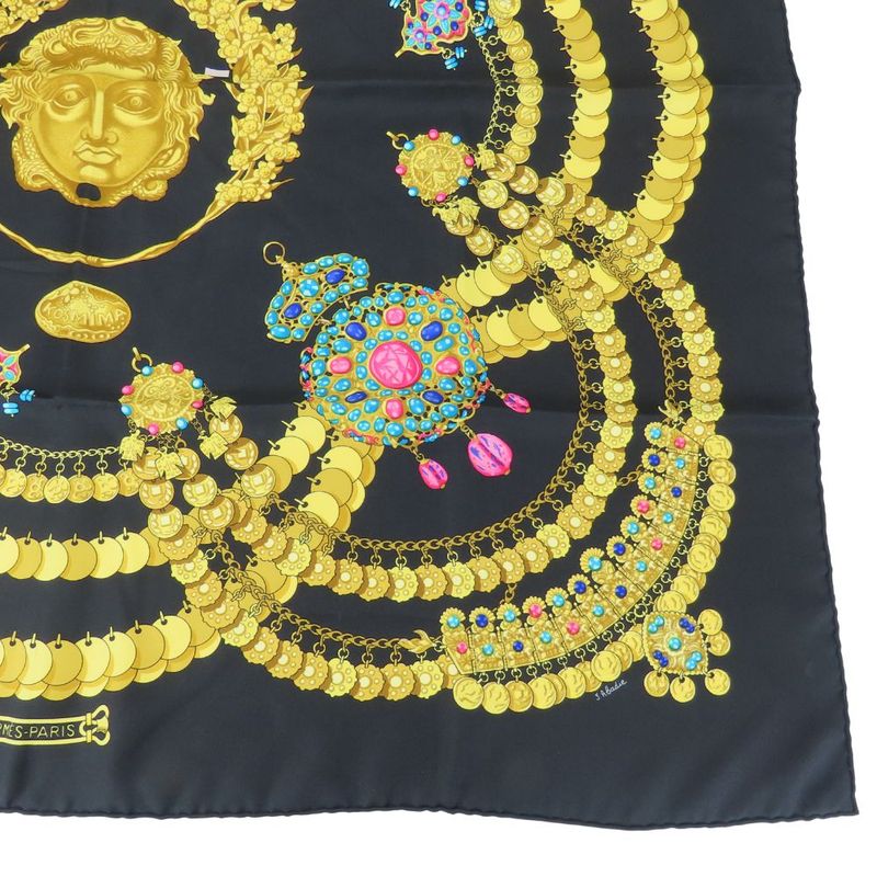 Hermes Scarf Carre 90 Kosmima Space Silk Black Gold Multicolor Fashionable