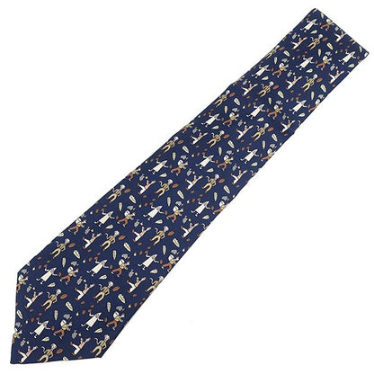 Hermes Necktie Fruit Picking Fallen Leaves 9cm (3.54in) Silk Blue and Brown