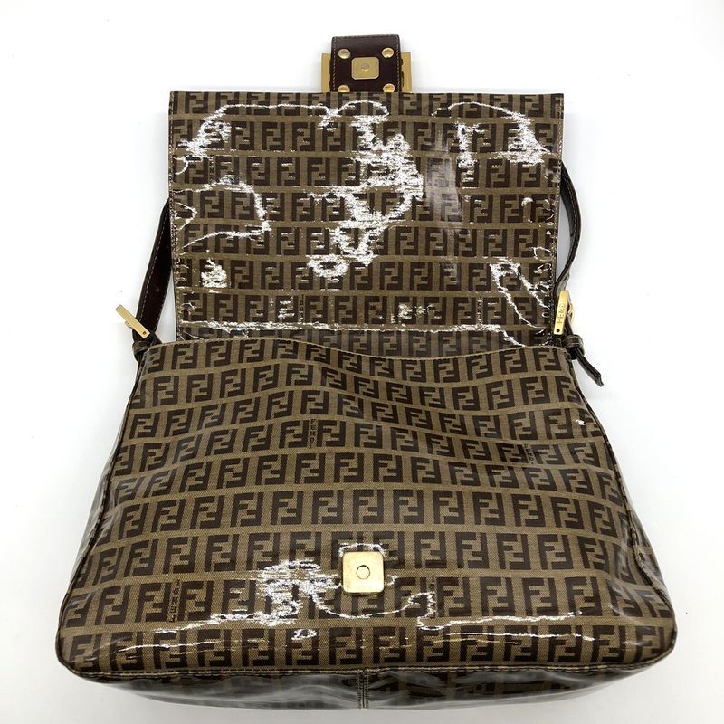 Fendi Mamma Baguette Shoulder Bag Brown Nylon/leather Zucchino Total