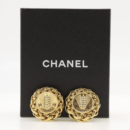 Chanel Earrings With Ear Of Rice Motif Vintage Gold Plated Ladies 50.0g