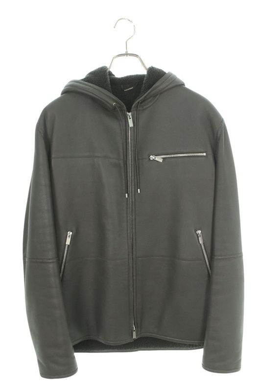 Hermes Zip Up Mouton Hooded Leather Jacket Blouson Men's