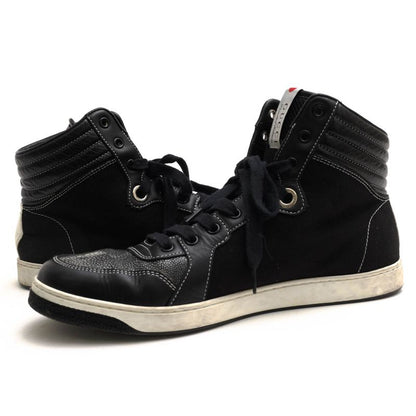Gucci Shoes Sneakers Shoes High Cut Men Cotton Canvas Leather Black 254918
