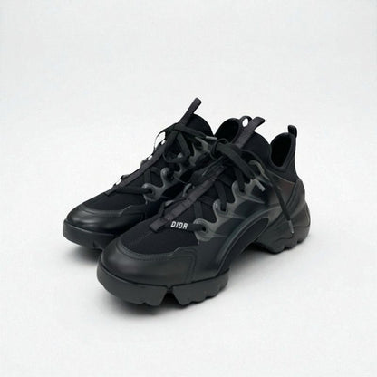 Christian DIOR D-connect Sneakers Shoes Rubber Fabric Leather Black Unused Logo