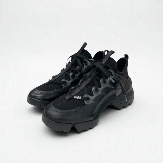 Christian DIOR D-connect Sneakers Shoes Rubber Fabric Leather Black Unused Logo