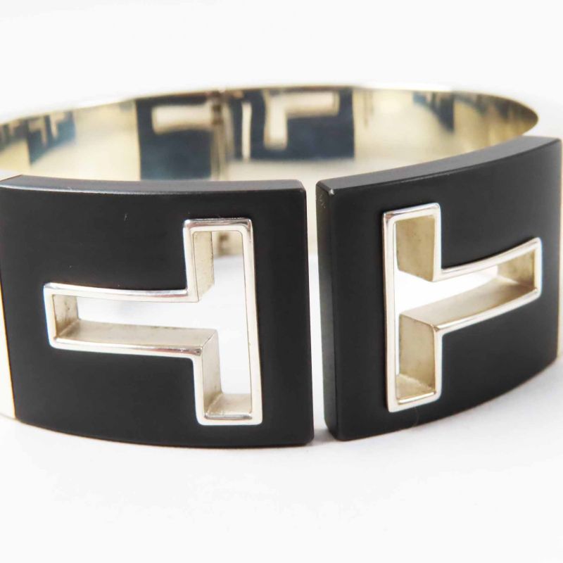 Tiffany & Co T-cut Out Bangle / Bracelet Ag925 Silver Black Ladies