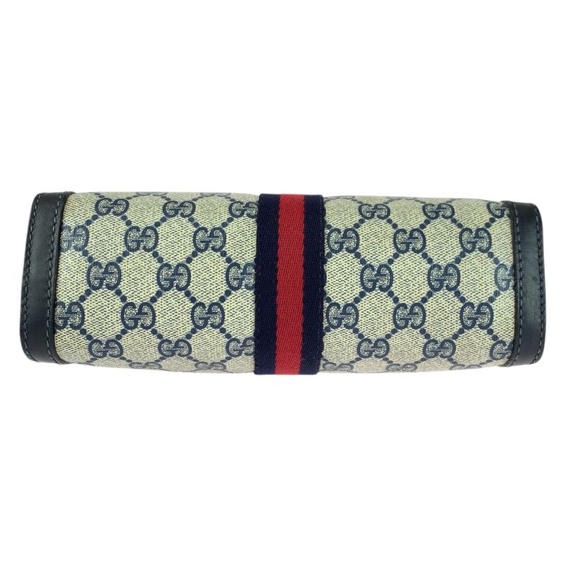 Gucci Vintage Old Gucci Sherry Line Navy Red Gray GG Supreme Canvas/leather
