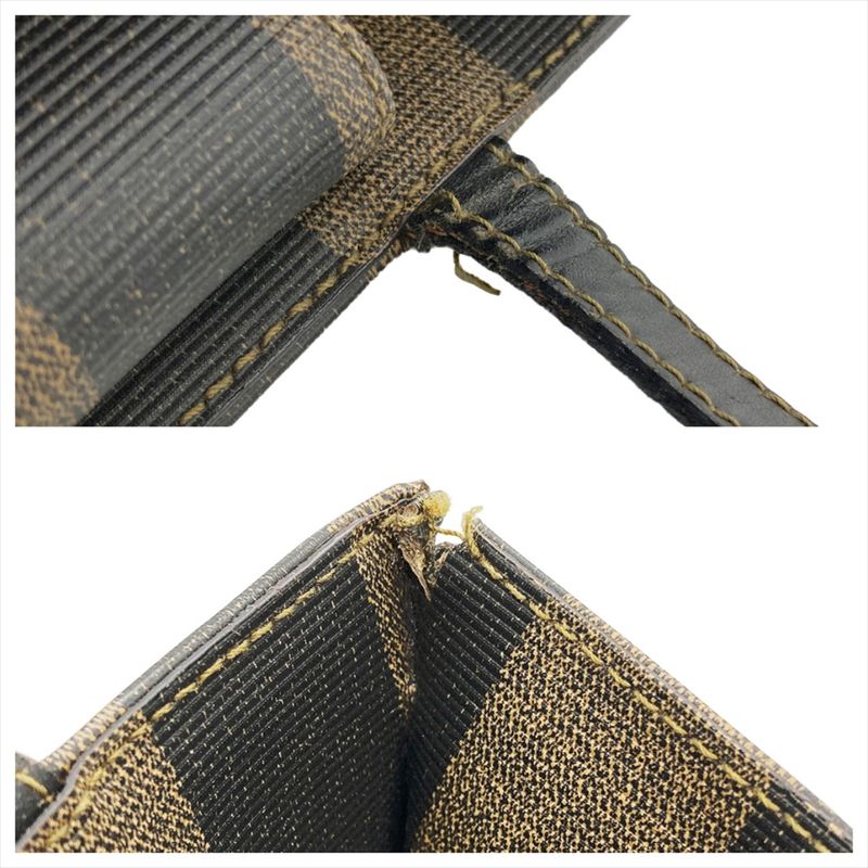 Fendi Pecan Tote Leather PVC Black Khaki Logo Unisex