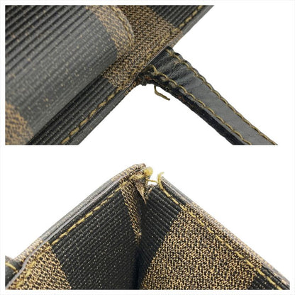 Fendi Pecan Tote Leather PVC Black Khaki Logo Unisex