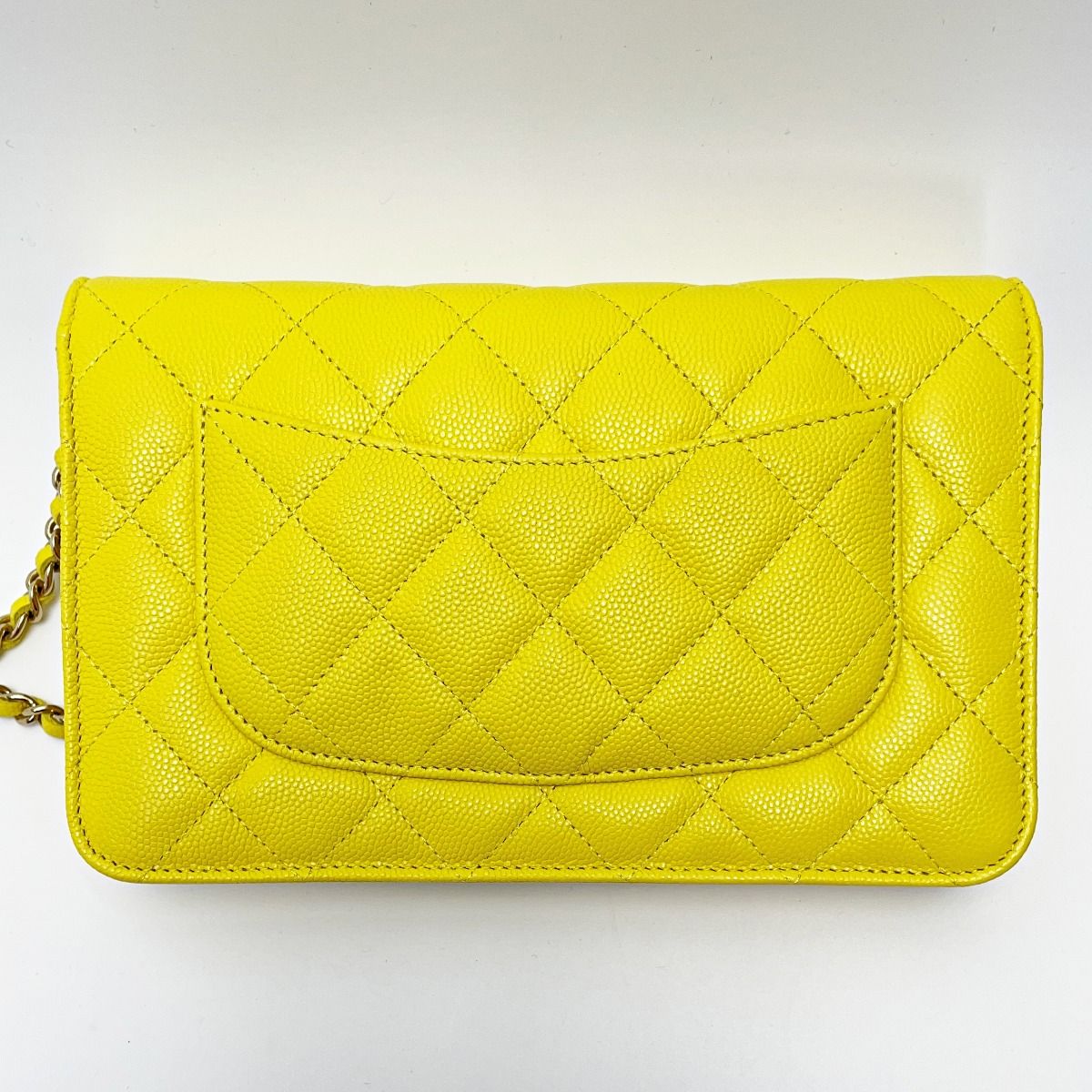 Chanel Matelasse Ap0250 Yellow Chain Wallet Shoulder Bag Caviar Skin Ladies