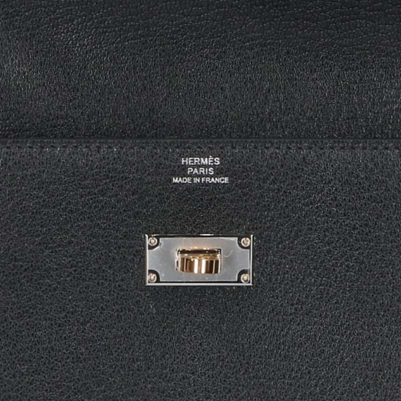Hermes Kelly Pocket Long W Engraved Svhardware Chevre Noir Black Wallet Men's