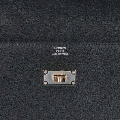 Hermes Kelly Pocket Long W Engraved Svhardware Chevre Noir Black Wallet Men's