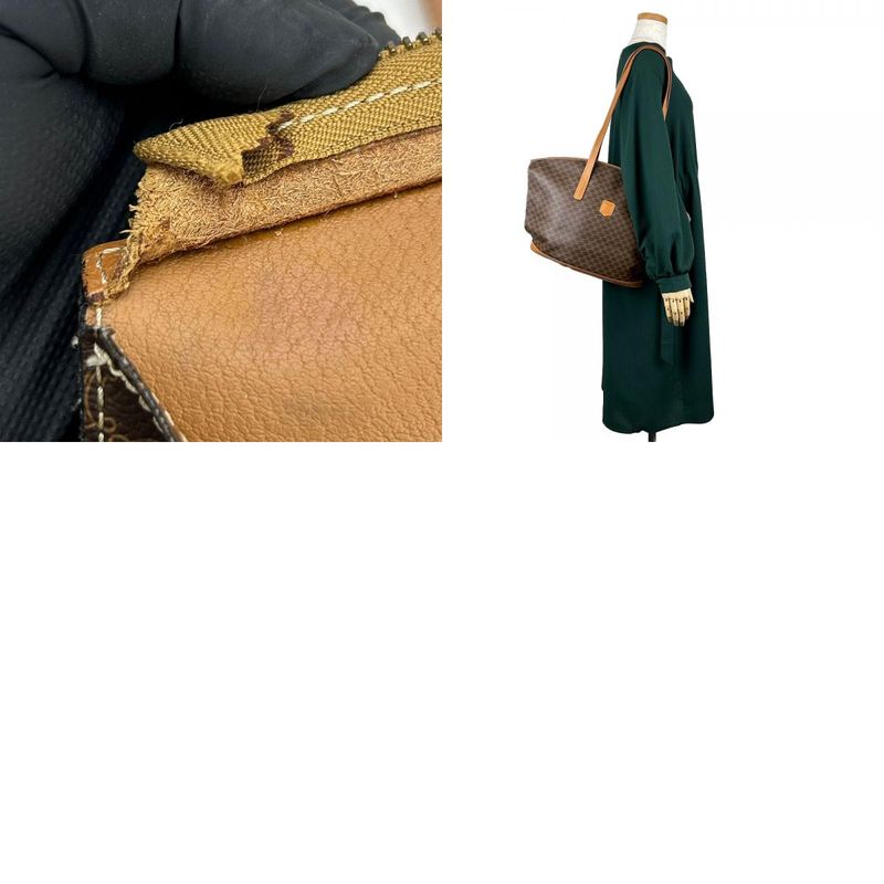 Celine Tote Bag Macadam Leather PVC Brown Gold Hardware Shoulder Women Celine
