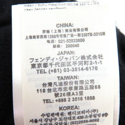 Fendi Fzz469 100% Cashmere Front Logo Crew Neck Long Sleeves Knit Sweater Black