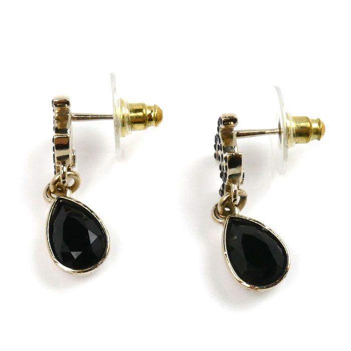 Chanel Metal Coco Mark Black Stone Earrings Ladies Pre-owned