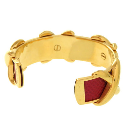 Hermes Cross Metal Leather Red Gold Hardware Bangle Accessories 0371 Hermes
