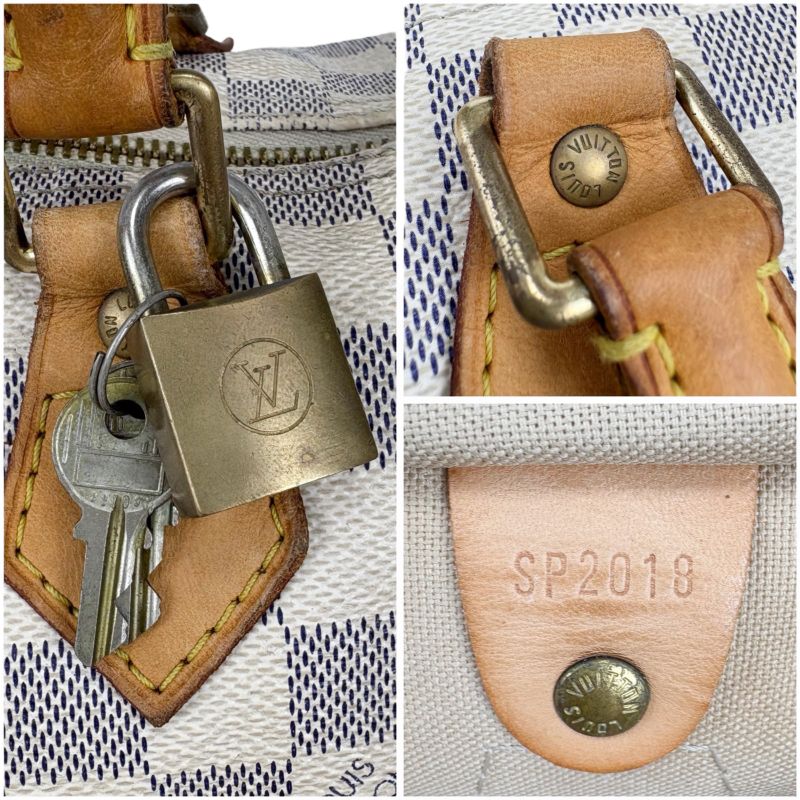 Louis Vuitton Damier Azure Speedy 30 Mini Boston Bag Handbag White Beige