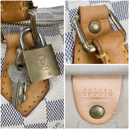 Louis Vuitton Damier Azure Speedy 30 Mini Boston Bag Handbag White Beige