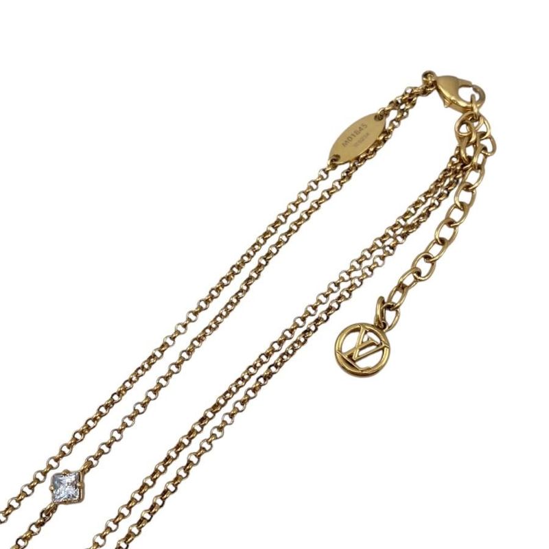 Louis Vuitton Necklace Lady LV M01845 Monogram Flower Rhinestone Strass Gold