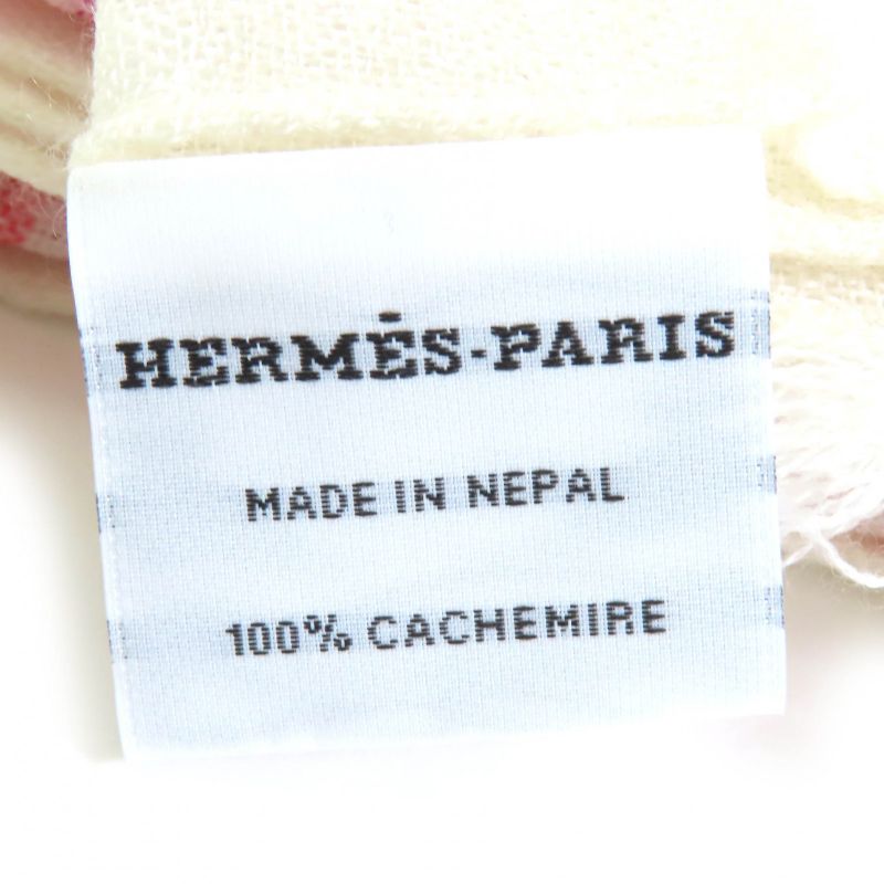 Hermes 100% Cashmere Multistripe Multicolor Mini Fringe Large Shawl Scarf
