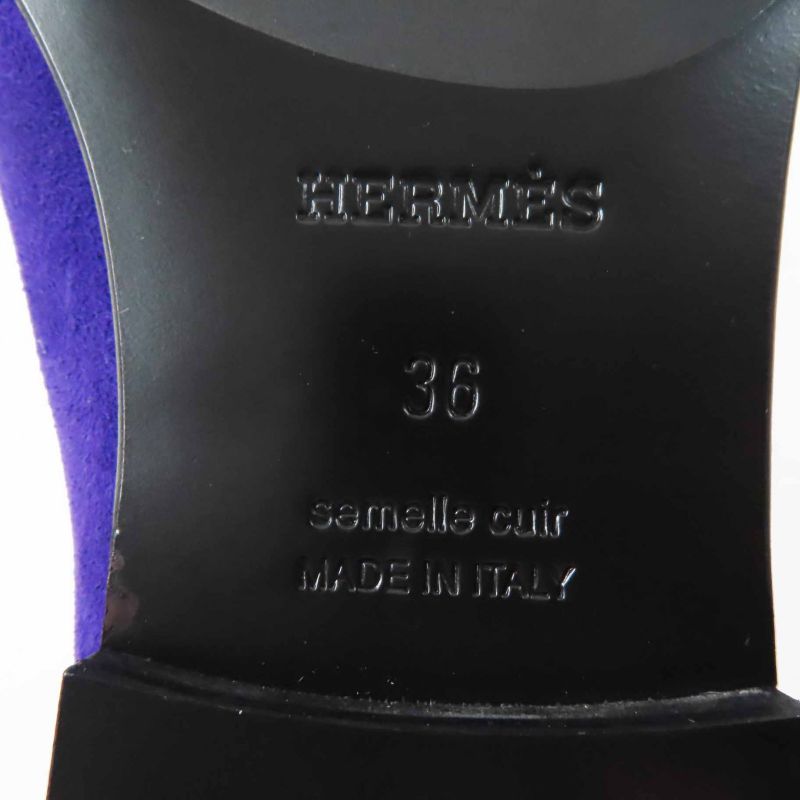 Hermes 232012z Honest Moccasin Suede Leather Loafer Purple 36 Storage With Bag