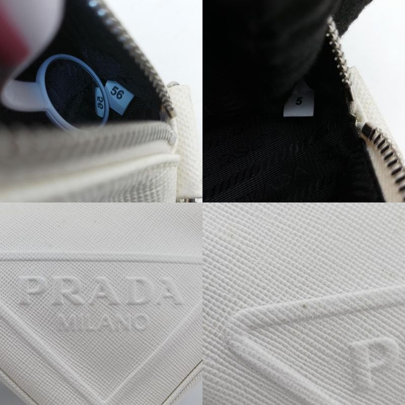 Prada Triangle Logo Plate White Saffiano Leather Handbag Shoulder Bag Tote Purse
