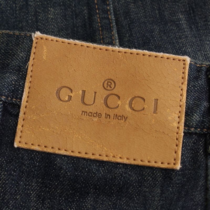Gucci 2001 Cotton Tom Ford Period Logo Patch Side Zip Denim Skirt Bottoms