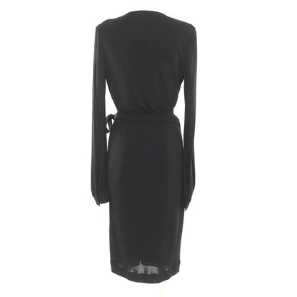 Gucci 310720 Ribbon Design Silk Wrap Dress Black M Hanger Genuine