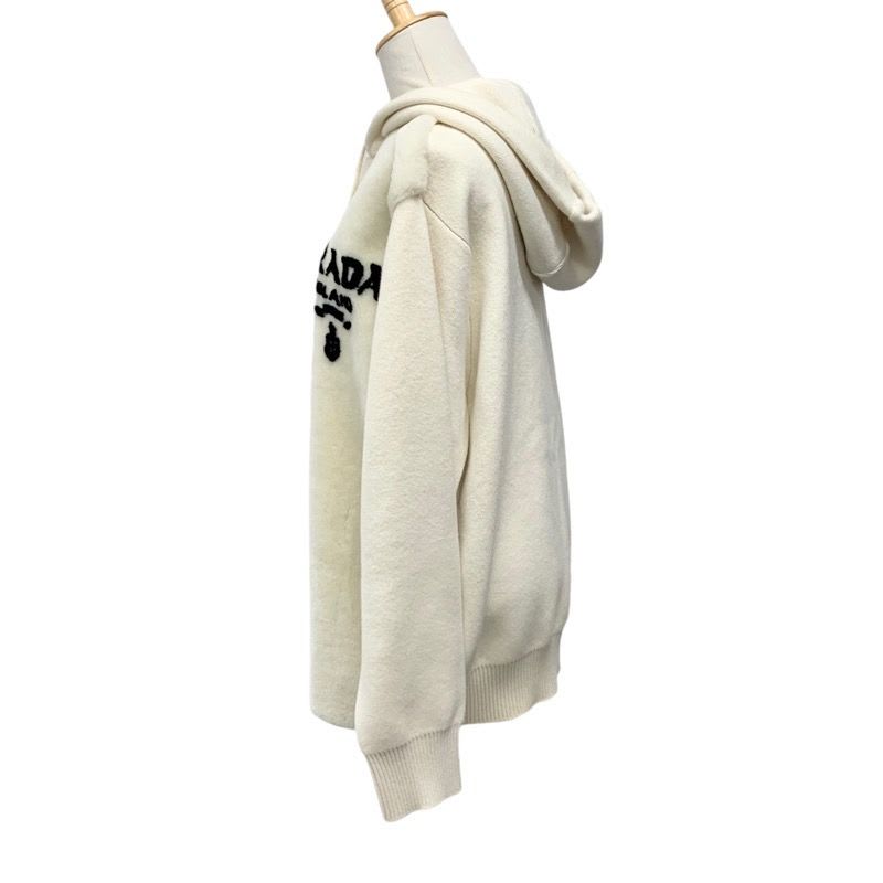 Prada Top White Black Hoodie Hoody Logo Knit Cashmere