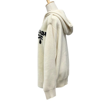 Prada Top White Black Hoodie Hoody Logo Knit Cashmere