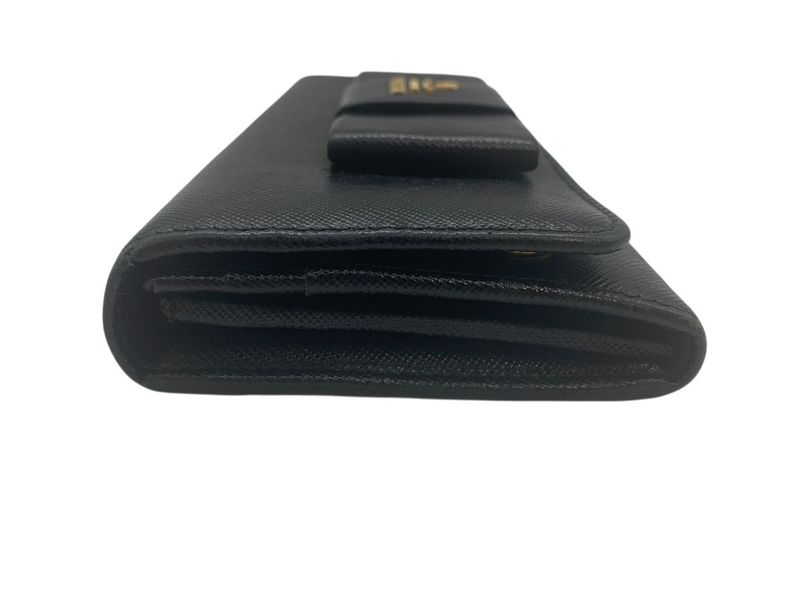 2589 Prada Bifold Long Wallet 1m1132 Saffiano Leather Ribbon Nero Black