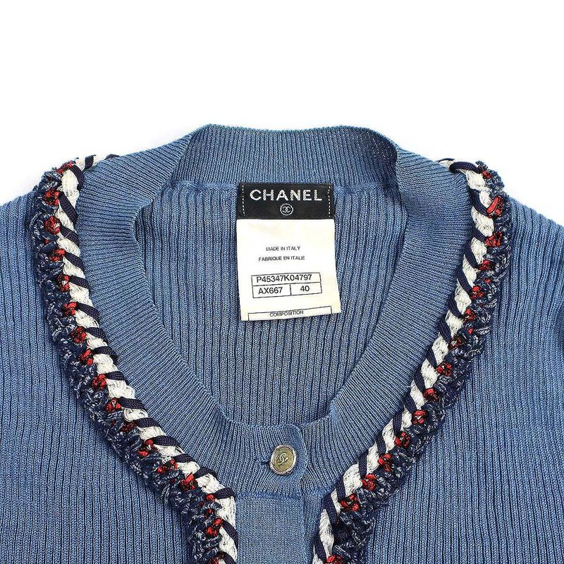 Chanel Henry Neck Ribbed Knit Sweater P45347k04797 Blue 40