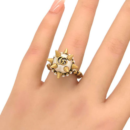 Gucci 582608 Double G Glass Pearl Studded Ring S Approx 13 Gold-tone Metal Aged