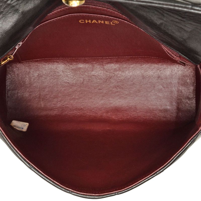 Chanel Matelasse Leather Shoulder Bag Lambskin Black 2nd Unit Coco Mark