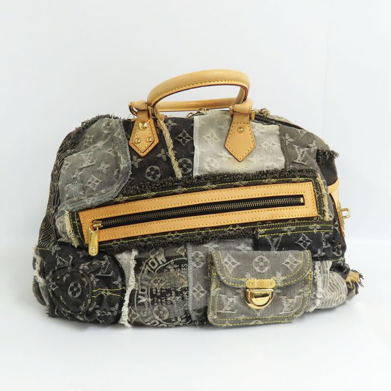 Louis Vuitton Bowery M95377 Monogram Denim Shoulder Tote Bag Gray