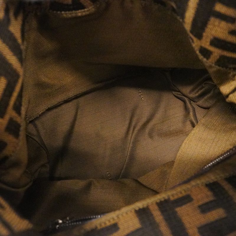 Fendi Handbag Zucca Nylon Canvas Brown Silver Hardware Women