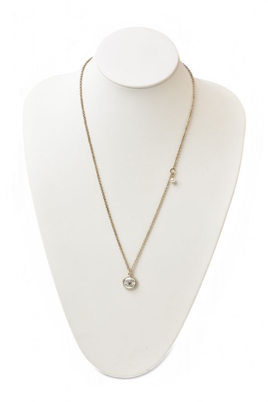 Chanel Necklace Pendant 2way Chanel Coco Mark CC Circle Motif Rhinestone Gold