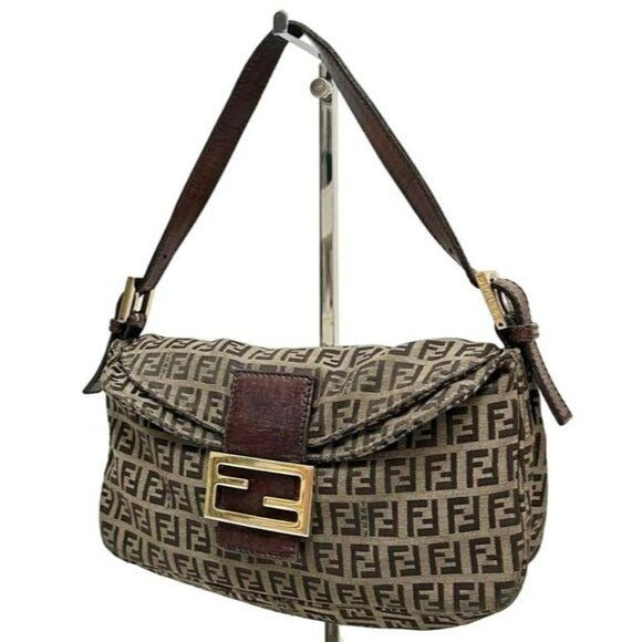 FENDI Mamma Zucca Zucchino Bucket Baguette Tan Gold Flap Bag Purse