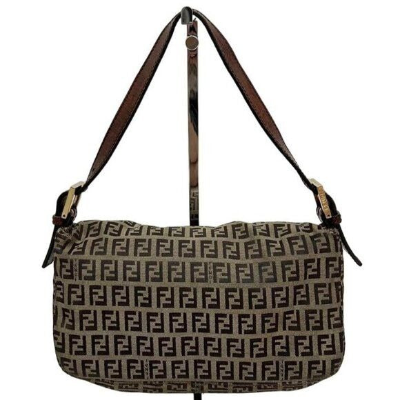 FENDI Mamma Zucca Zucchino Bucket Baguette Tan Gold Flap Bag Purse