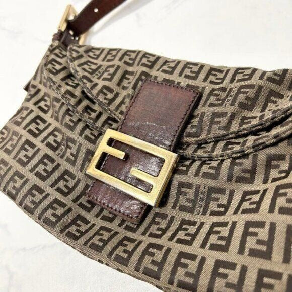 FENDI Mamma Zucca Zucchino Bucket Baguette Tan Gold Flap Bag Purse