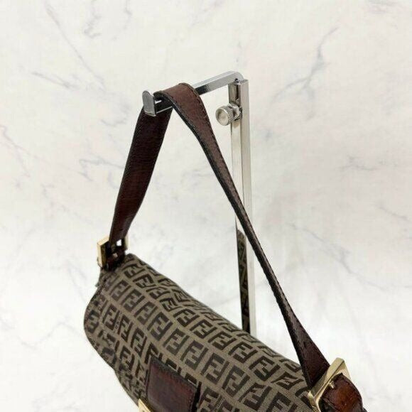 FENDI Mamma Zucca Zucchino Bucket Baguette Tan Gold Flap Bag Purse