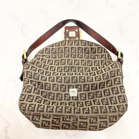 FENDI Mamma Zucca Zucchino Bucket Baguette Tan Gold Flap Bag Purse