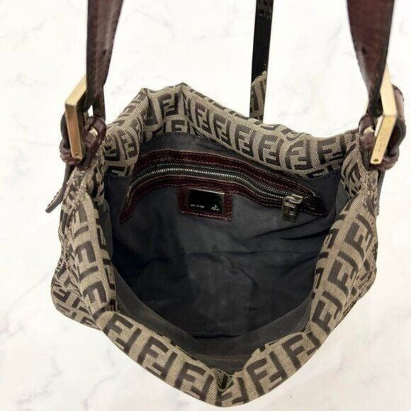 FENDI Mamma Zucca Zucchino Bucket Baguette Tan Gold Flap Bag Purse