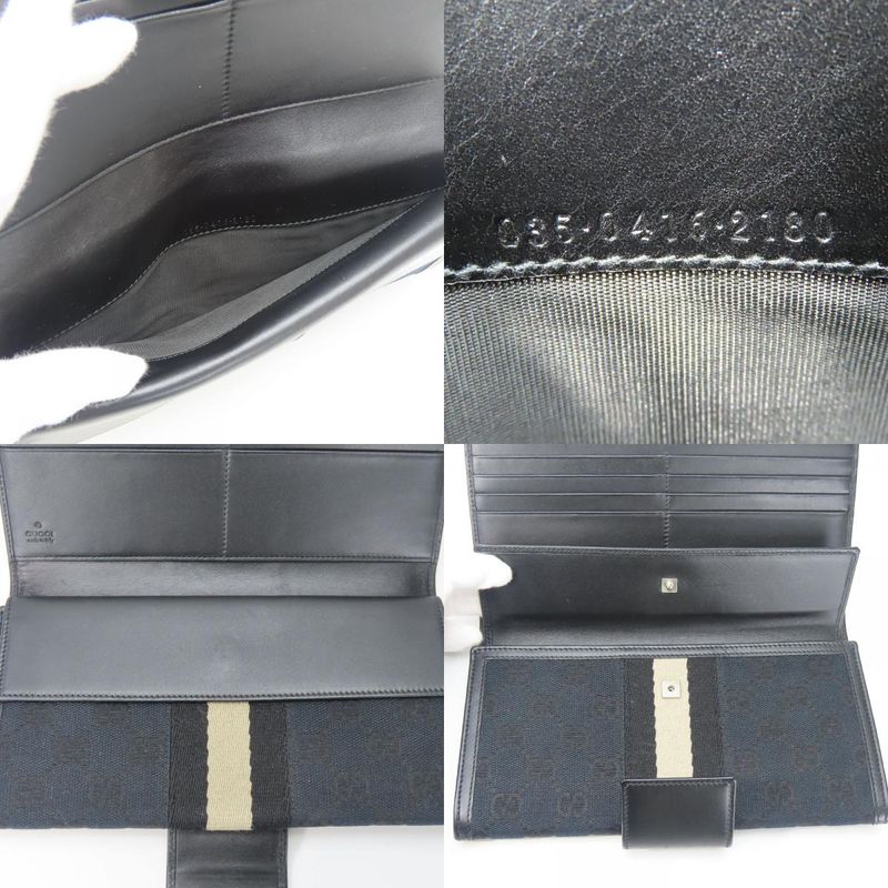 Gucci Long Wallet 035.0416.2180 Webline GG Canvas Black Fold Classic Women Men