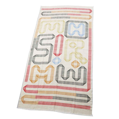 Hermes Les Rubans D'Hermes Ribbon 100% Cashmere Stole Beige Multi With Box